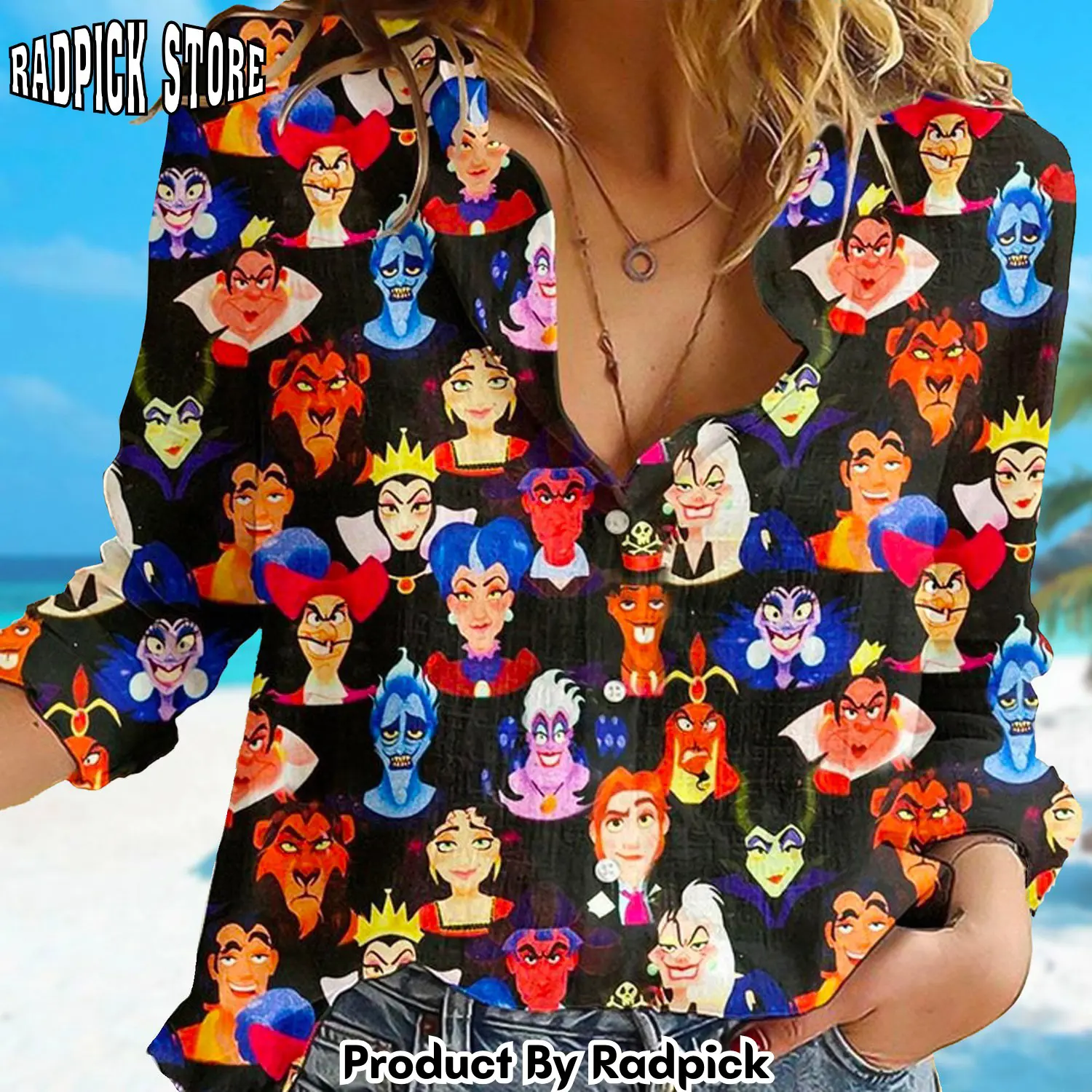 Radpick villain linen shirt villain horror button down shirt movie characters linen casual shirt cartoon gift for women magic kingdom tsh rp66243